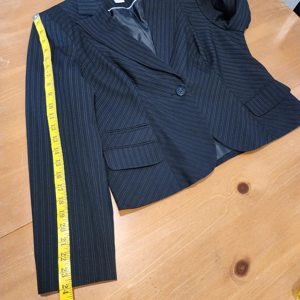 Worthington Pinstripe Skirt Suit Set Womens 12 Gray A-Line Office Business Work